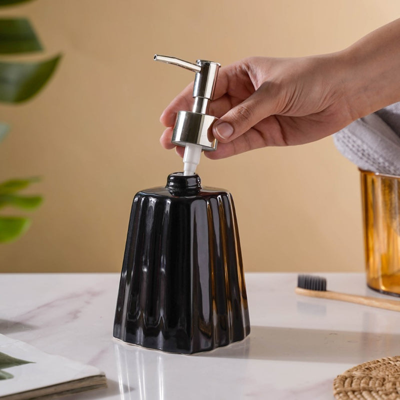 Striped Ceramic Soap Dispenser Black 7 Inch