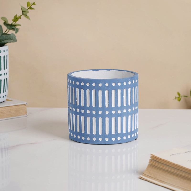 Blue Linear Sculpted Pot - Indoor planters and flower pots | Home decor items