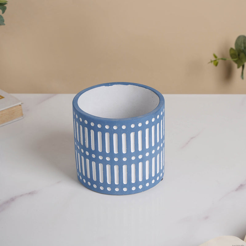 Blue Linear Sculpted Pot - Indoor planters and flower pots | Home decor items