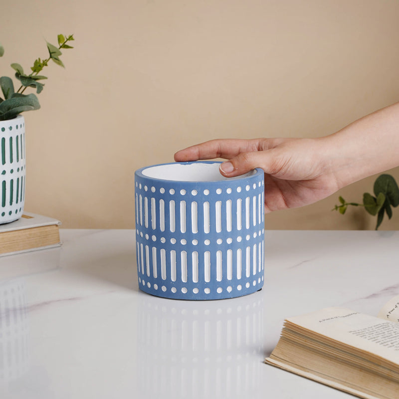 Blue Linear Sculpted Pot - Indoor planters and flower pots | Home decor items