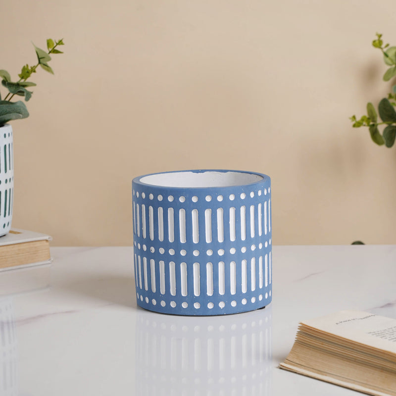 Blue Linear Sculpted Pot - Indoor planters and flower pots | Home decor items