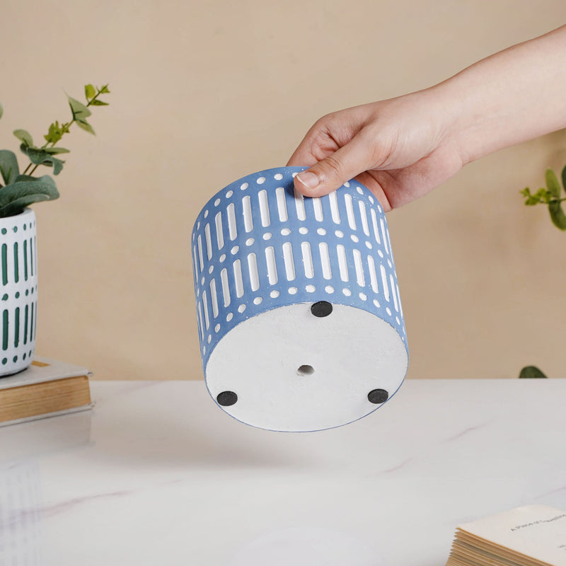 Blue Linear Sculpted Pot - Indoor planters and flower pots | Home decor items