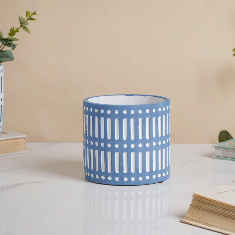 Blue Linear Sculpted Pot - Indoor planters and flower pots | Home decor items