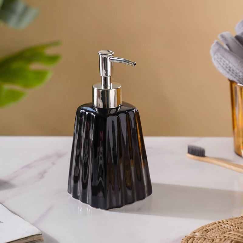 Striped Ceramic Soap Dispenser Black 7 Inch