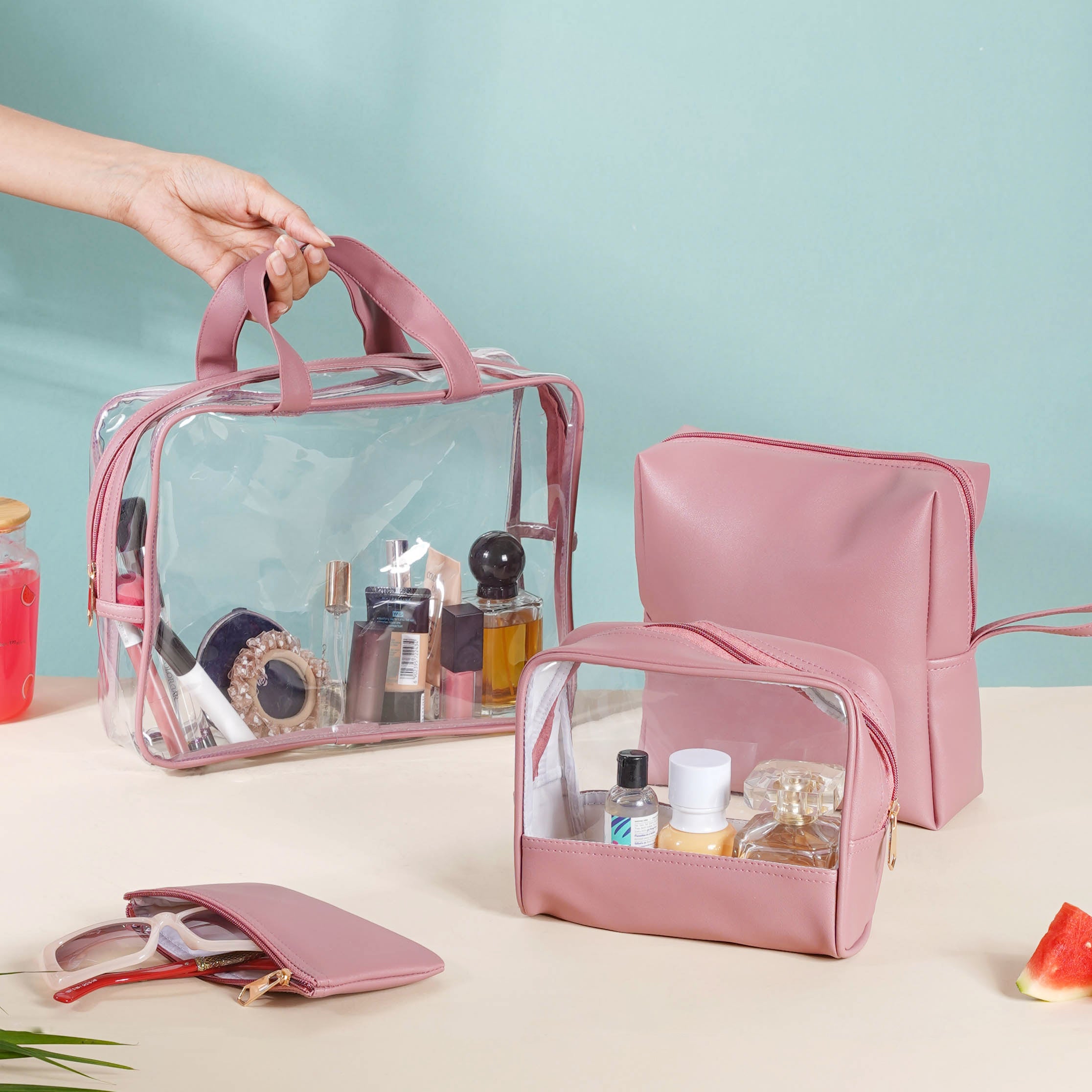 Buy Pink Travel Kit Set Of 4 For Storage Online