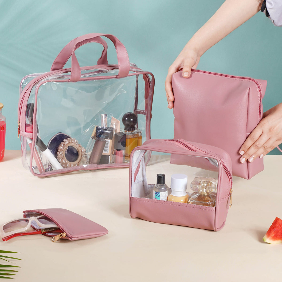 Buy Pink Travel Kit Set Of 4 For Storage Online Nestasia buy-pink-travel-kit-set-of-4-for-storage-online-nestasia