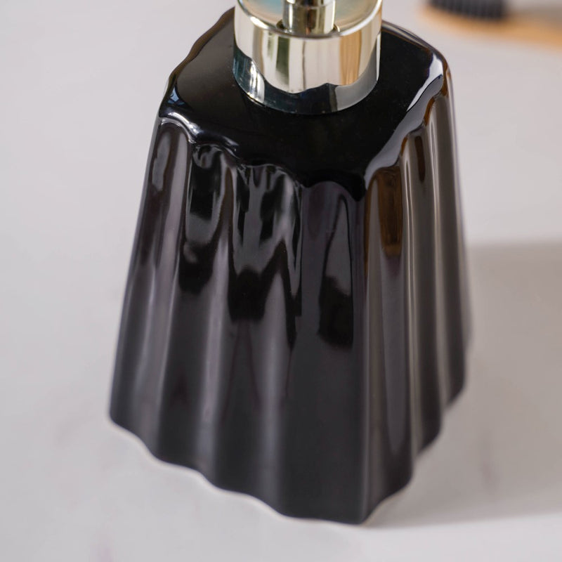 Striped Ceramic Soap Dispenser Black 7 Inch