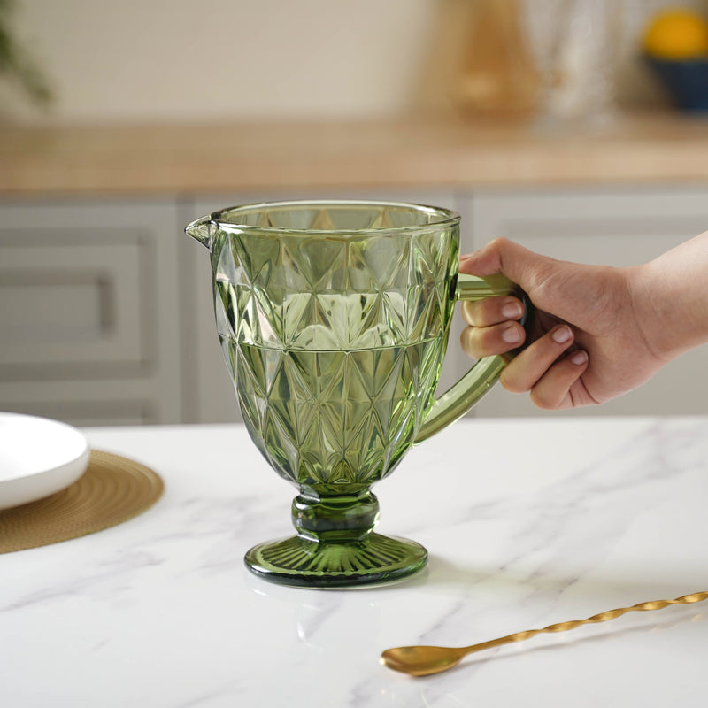 Green Glass Juice Jug - Water jug, glass jug, juice jug | Jug for Dining table & Home decor