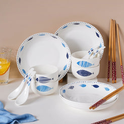 White Fish Pattern 16 Piece Crockery Set For 4