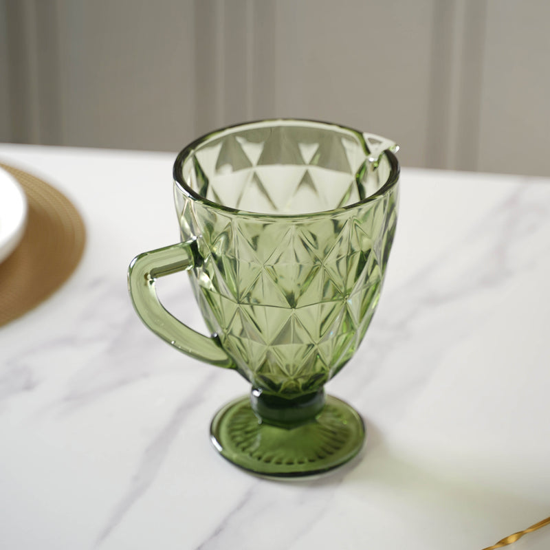 Green Glass Juice Jug - Water jug, glass jug, juice jug | Jug for Dining table & Home decor