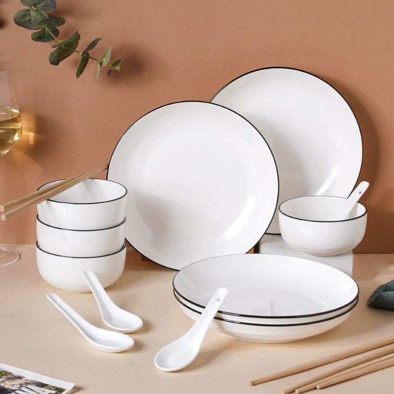 White 16 Piece Pasta Set For 4