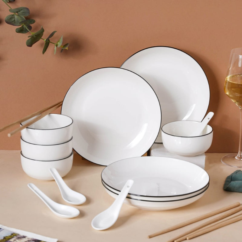 White 16 Piece Pasta Set For 4