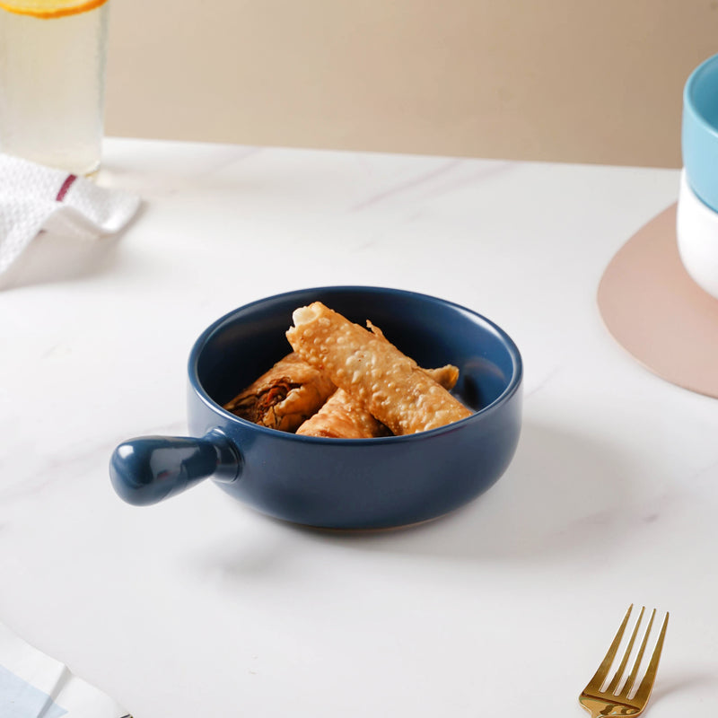 Wave Blue Baking Pan With Handle - Ceramic bowl, salad bowls, snack bowls, bowl with handle, oven bowl | Bowls for dining table & home decor
