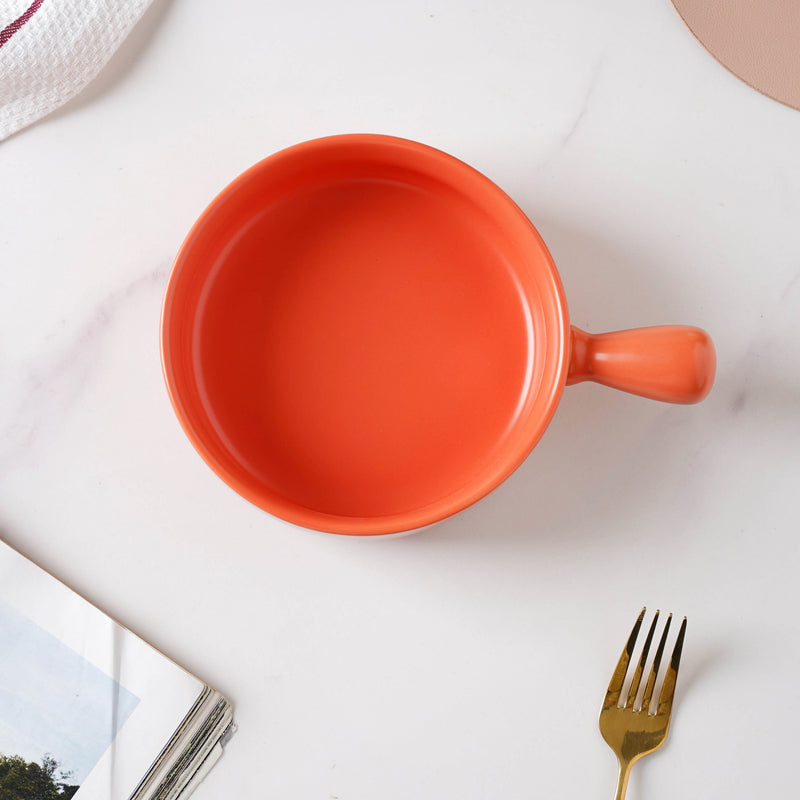Orange Sherbet Baking Pan With Handle - Ceramic bowl, salad bowls, snack bowls, bowl with handle, oven bowl | Bowls for dining table & home decor