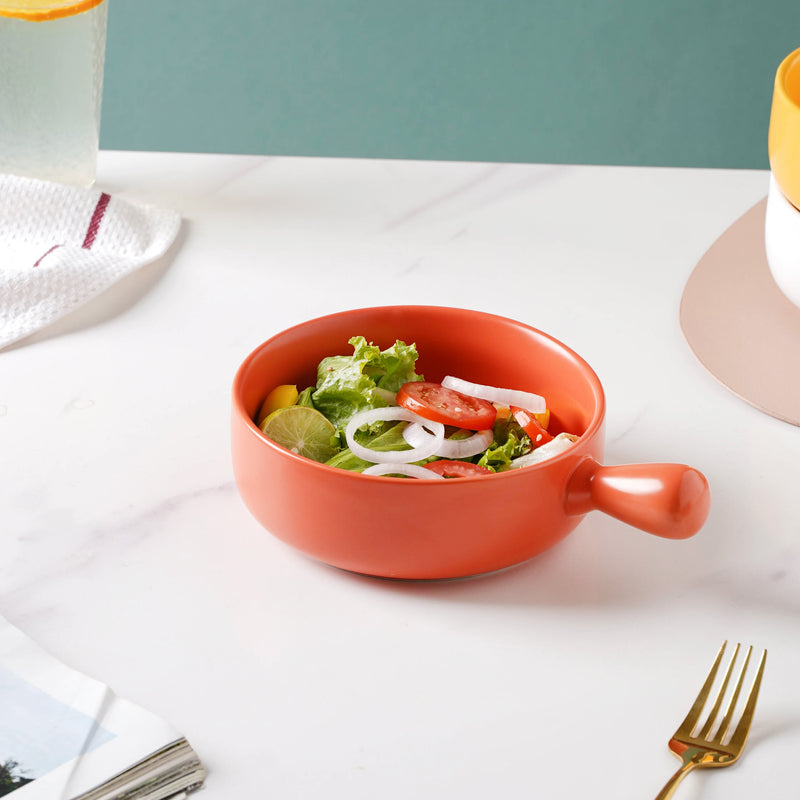Orange Sherbet Baking Pan With Handle - Ceramic bowl, salad bowls, snack bowls, bowl with handle, oven bowl | Bowls for dining table & home decor