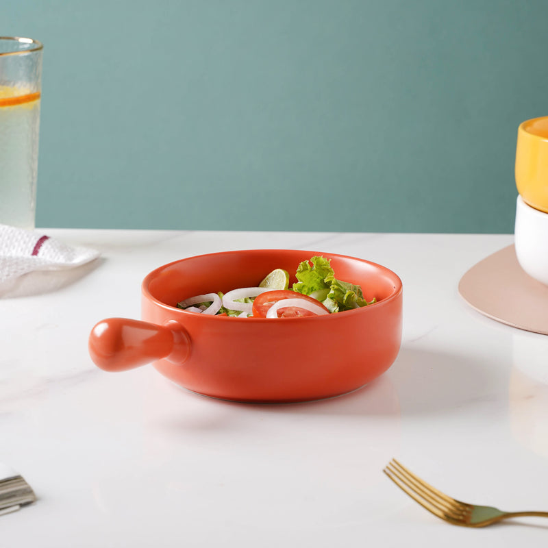Orange Sherbet Baking Pan With Handle - Ceramic bowl, salad bowls, snack bowls, bowl with handle, oven bowl | Bowls for dining table & home decor