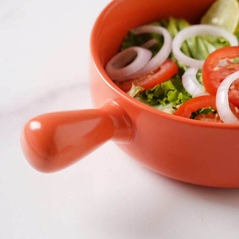Orange Sherbet Baking Pan With Handle - Ceramic bowl, salad bowls, snack bowls, bowl with handle, oven bowl | Bowls for dining table & home decor