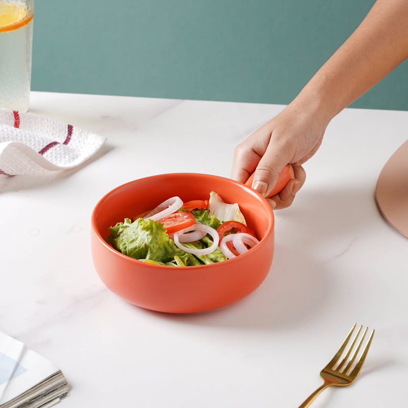 Orange Sherbet Baking Pan With Handle - Ceramic bowl, salad bowls, snack bowls, bowl with handle, oven bowl | Bowls for dining table & home decor