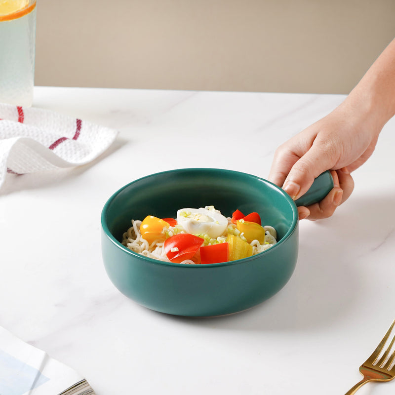 Teal Tantrum Bowl With Handle - Ceramic bowl, salad bowls, snack bowls, bowl with handle, oven bowl | Bowls for dining table & home decor