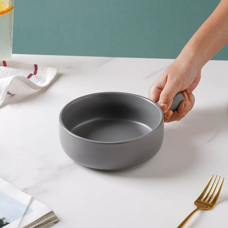 Grey Goodness Baking Pan With Handle - Ceramic bowl, salad bowls, snack bowls, bowl with handle, oven bowl | Bowls for dining table & home decor