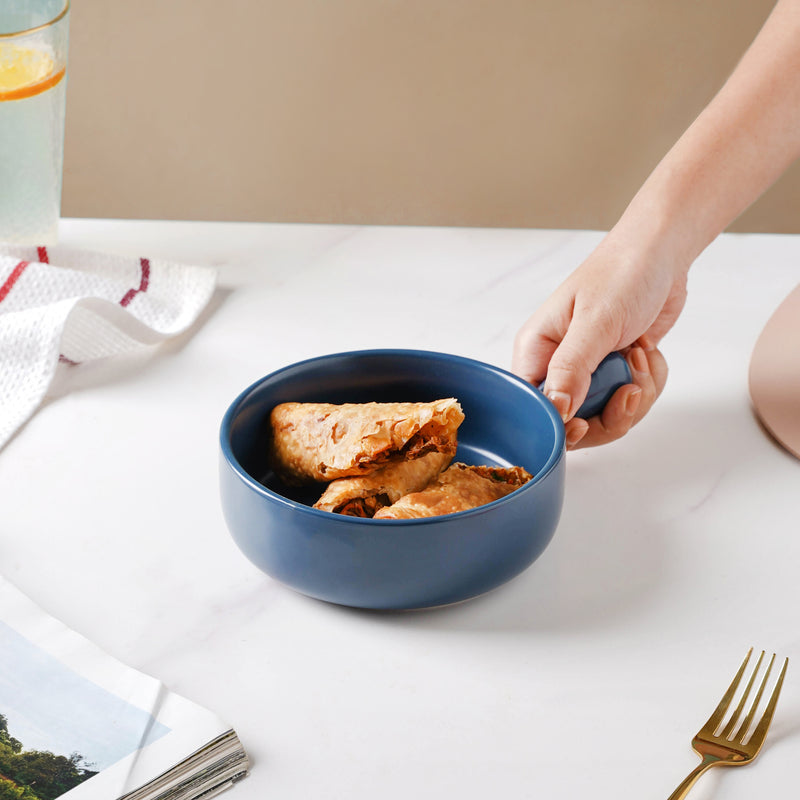 Wave Blue Baking Pan With Handle - Ceramic bowl, salad bowls, snack bowls, bowl with handle, oven bowl | Bowls for dining table & home decor
