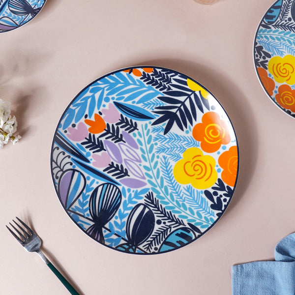 Spring Printed Ceramic Multicolour Dinner Plate 10.5 Inch - Serving plate, rice plate, ceramic dinner plates| Plates for dining table & home decor