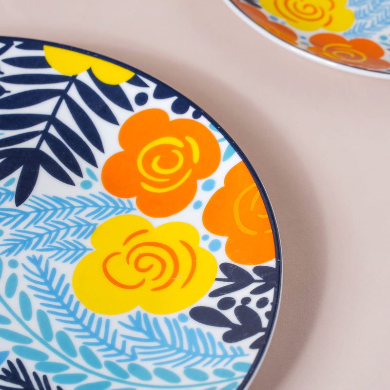 Spring Printed Ceramic Multicolour Dinner Plate 10.5 Inch - Serving plate, rice plate, ceramic dinner plates| Plates for dining table & home decor