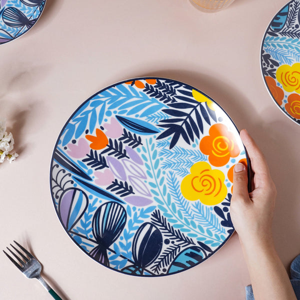 Spring Printed Ceramic Multicolour Dinner Plate 10.5 Inch - Serving plate, rice plate, ceramic dinner plates| Plates for dining table & home decor