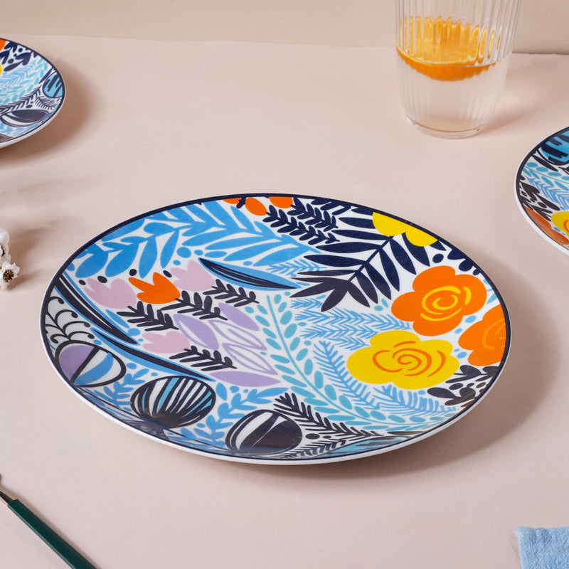 Spring Printed Ceramic Multicolour Dinner Plate 10.5 Inch - Serving plate, rice plate, ceramic dinner plates| Plates for dining table & home decor