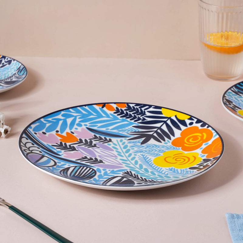 Spring Printed Ceramic Multicolour Dinner Plate 10.5 Inch - Serving plate, rice plate, ceramic dinner plates| Plates for dining table & home decor