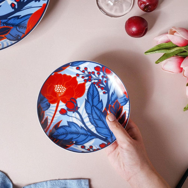 Poppy Printed Ceramic Dessert Plate 6 Inch - Serving plate, small plate, snacks plates | Plates for dining table & home decor