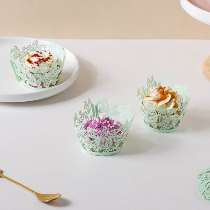 Mint Green Butterfly Lace Cupcake Wrapper
