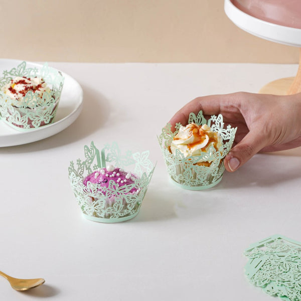 Mint Green Butterfly Lace Cupcake Wrapper