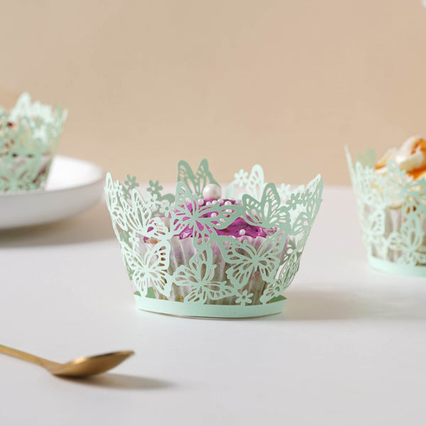 Mint Green Butterfly Lace Cupcake Wrapper