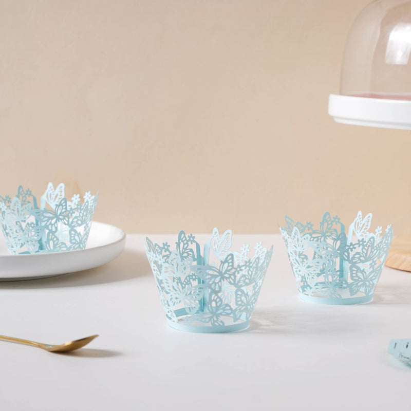 Blue Butterfly Lace Cupcake Wrapper