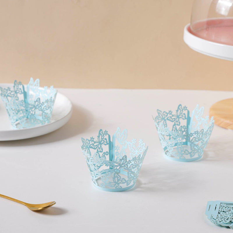 Blue Butterfly Lace Cupcake Wrapper