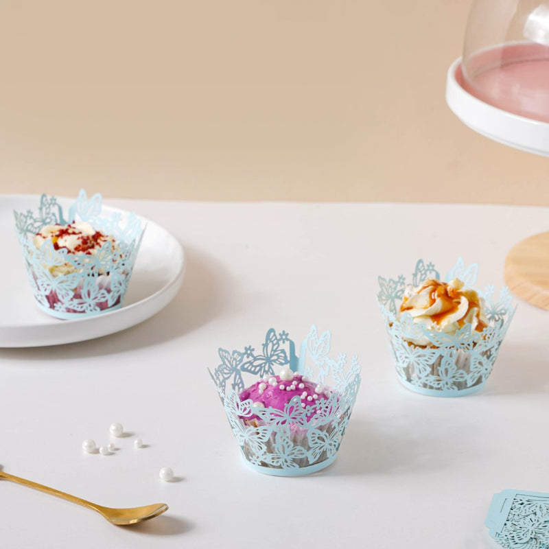 Blue Butterfly Lace Cupcake Wrapper