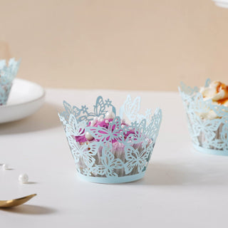Blue Butterfly Lace Cupcake Wrapper Set of 20