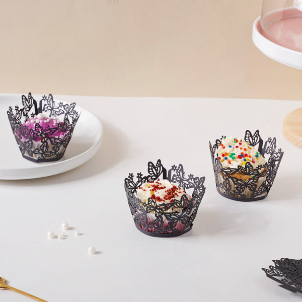 Black Butterfly Lace Cupcake Wrapper