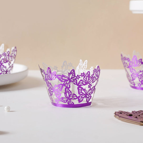 Purple Butterfly Lace Cupcake Wrapper Set Of 20