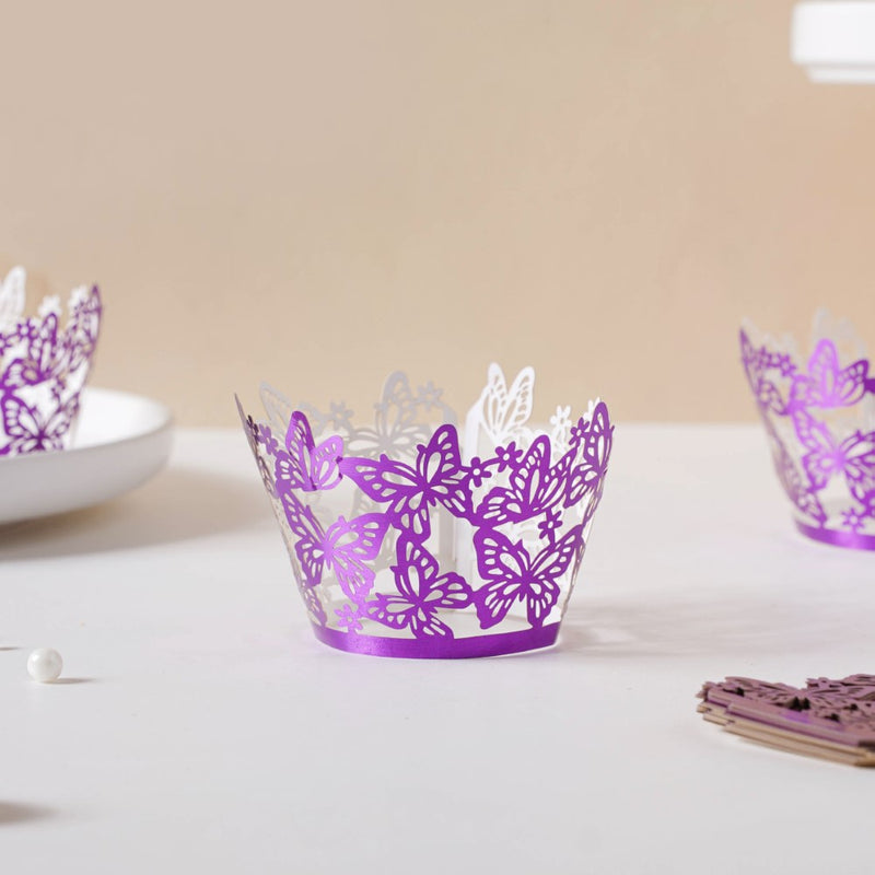 Purple Butterfly Lace Cupcake Wrapper