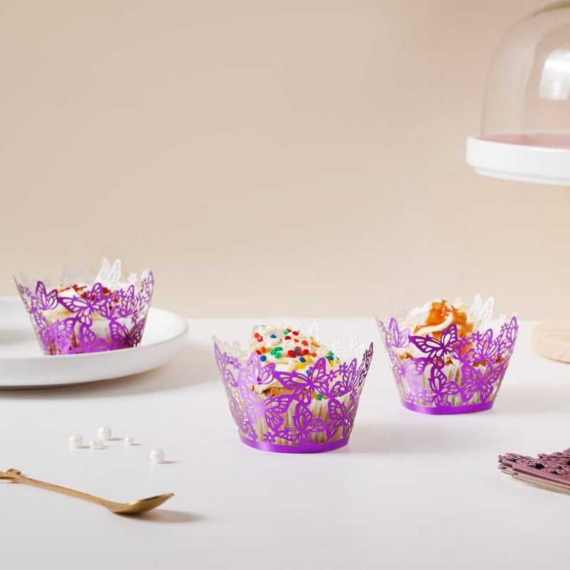 Purple Butterfly Lace Cupcake Wrapper