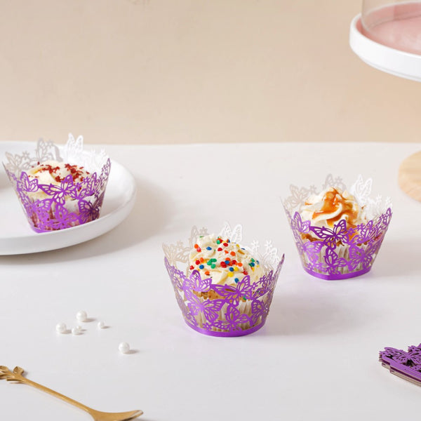 Purple Butterfly Lace Cupcake Wrapper Set Of 20