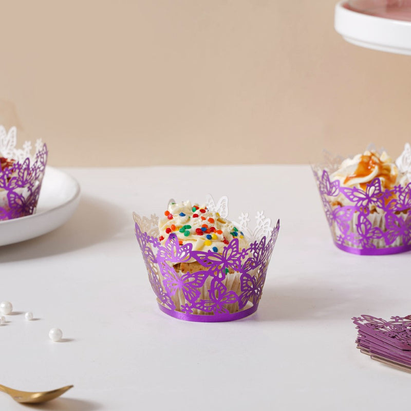 Purple Butterfly Lace Cupcake Wrapper