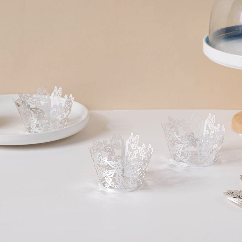 Silver Butterfly Lace Cupcake Wrapper