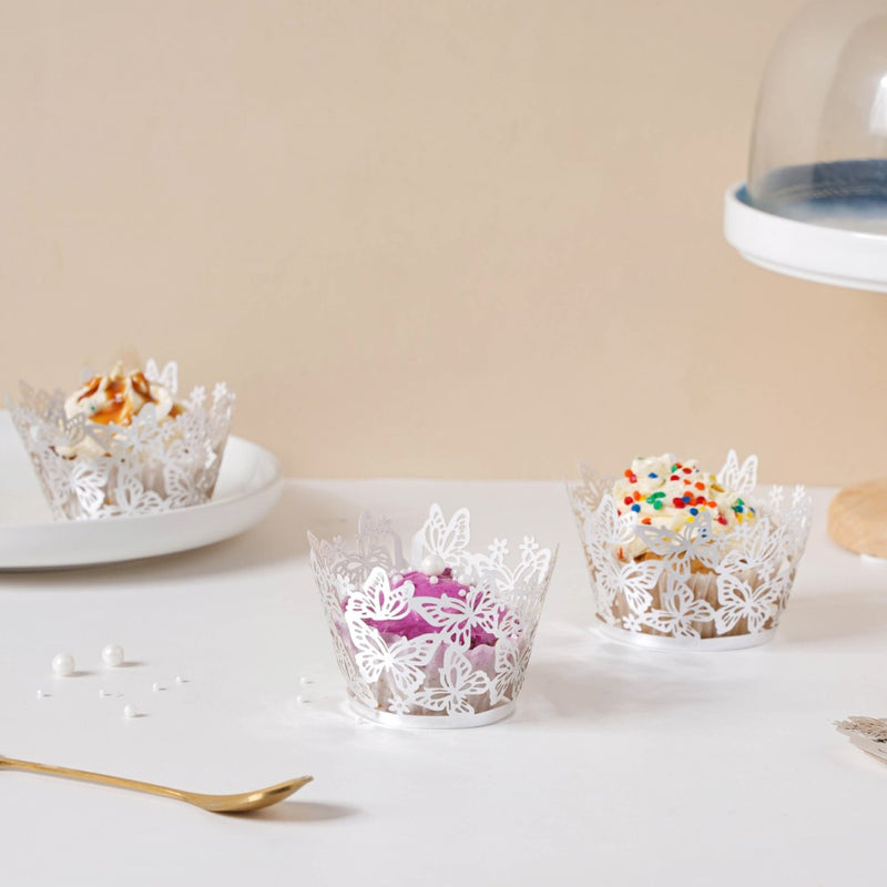 Silver Butterfly Lace Cupcake Wrapper