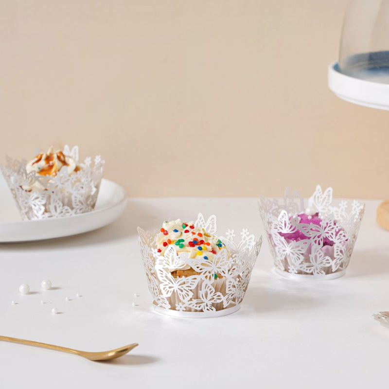Silver Butterfly Lace Cupcake Wrapper