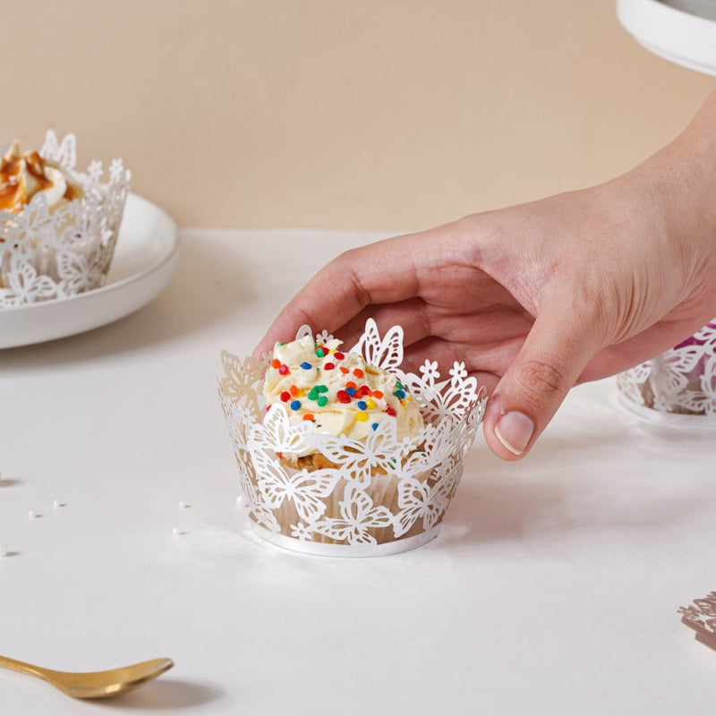 Silver Butterfly Lace Cupcake Wrapper