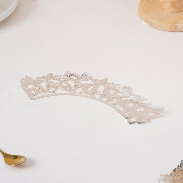 Silver Butterfly Lace Cupcake Wrapper