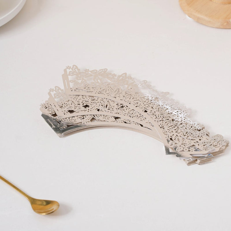 Silver Butterfly Lace Cupcake Wrapper